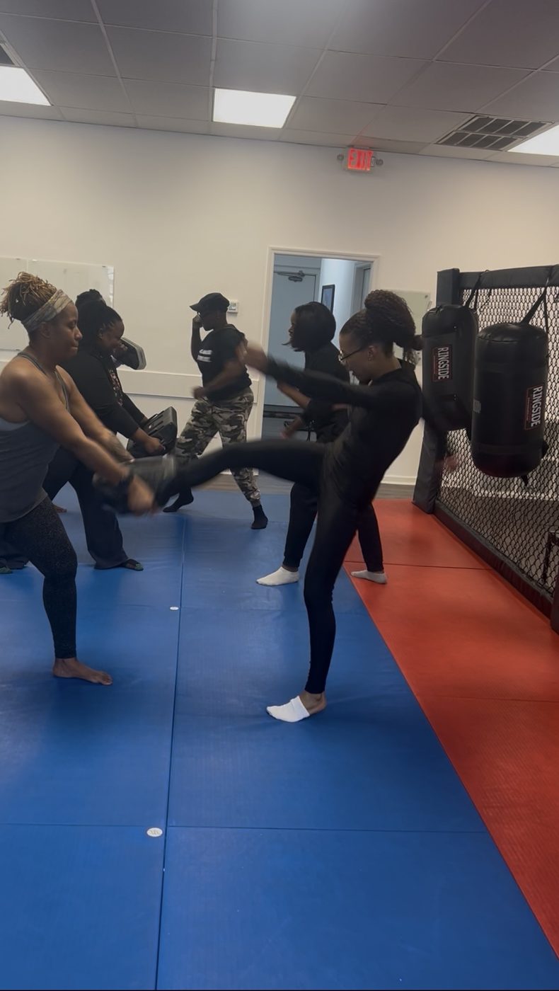 Small group training session with pads